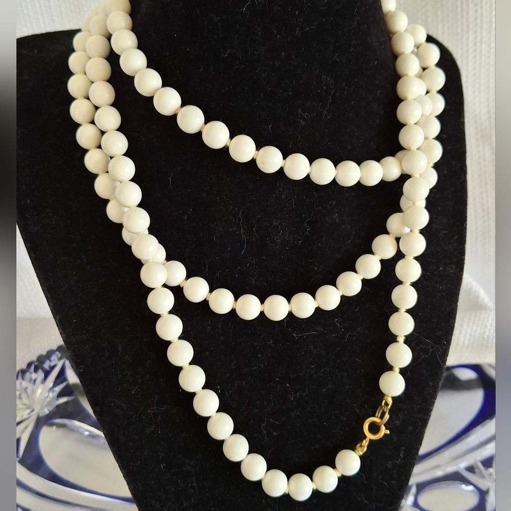 Mrs. Roper Style White Beaded Necklace